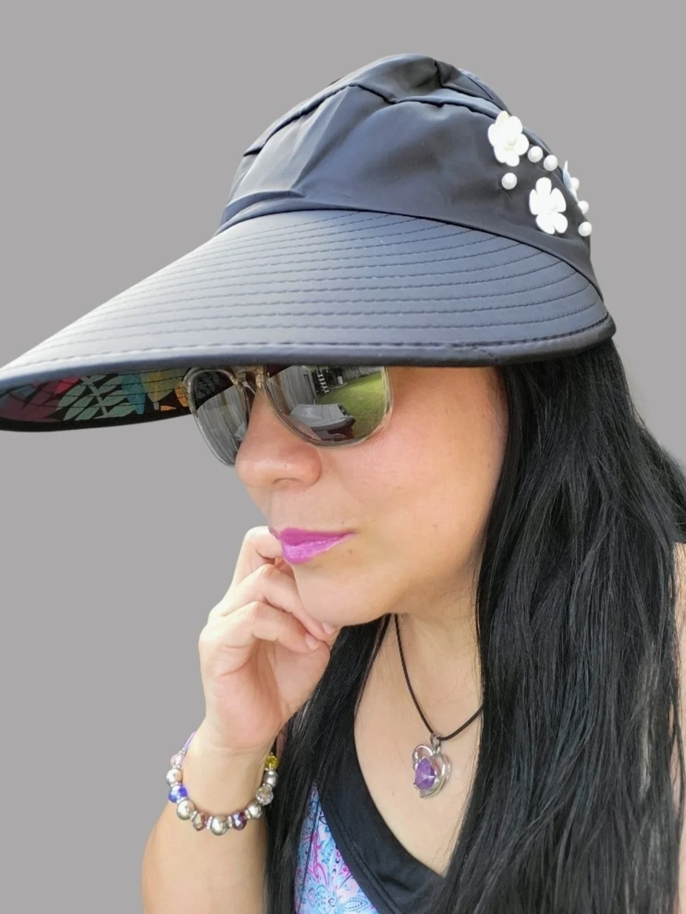Wide-Brim Sun Visor Hat for Women - Black